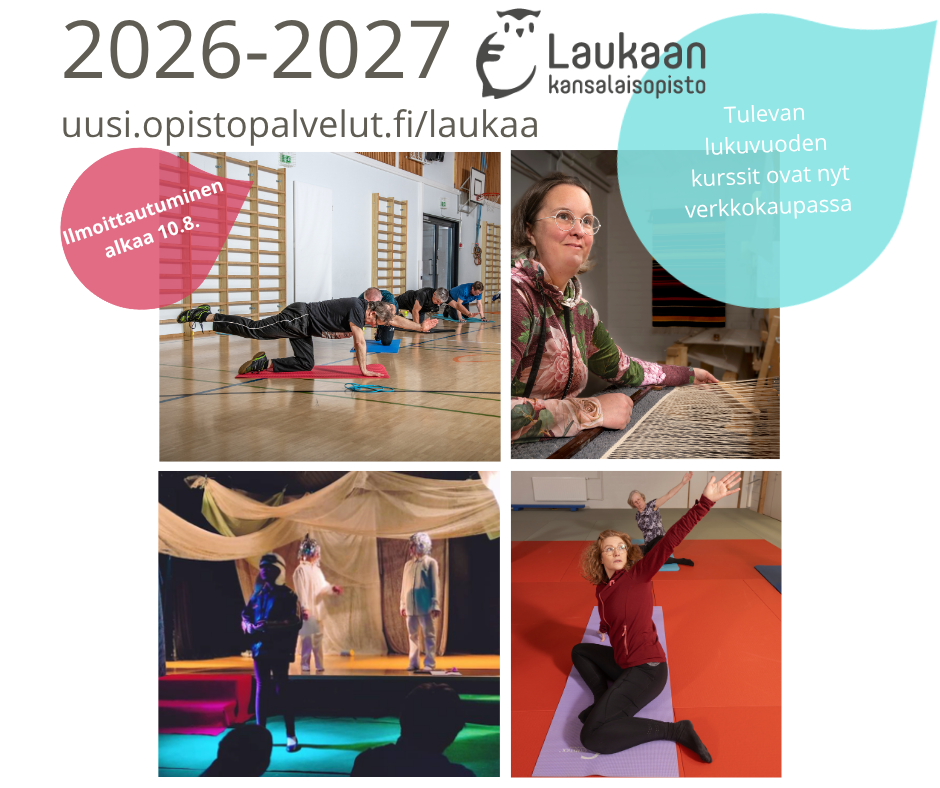 Kansalaisopiston liikunnankurssit, kankaankudonta ja taiteen perusopetus.