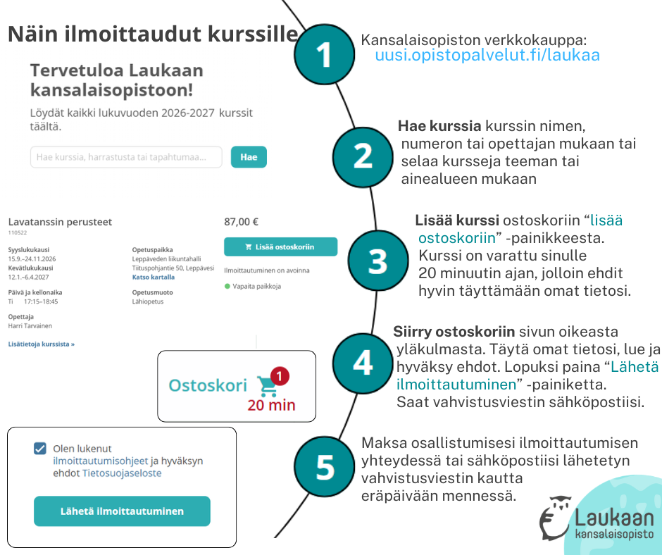 Kursseille ilmoittautumisohje.